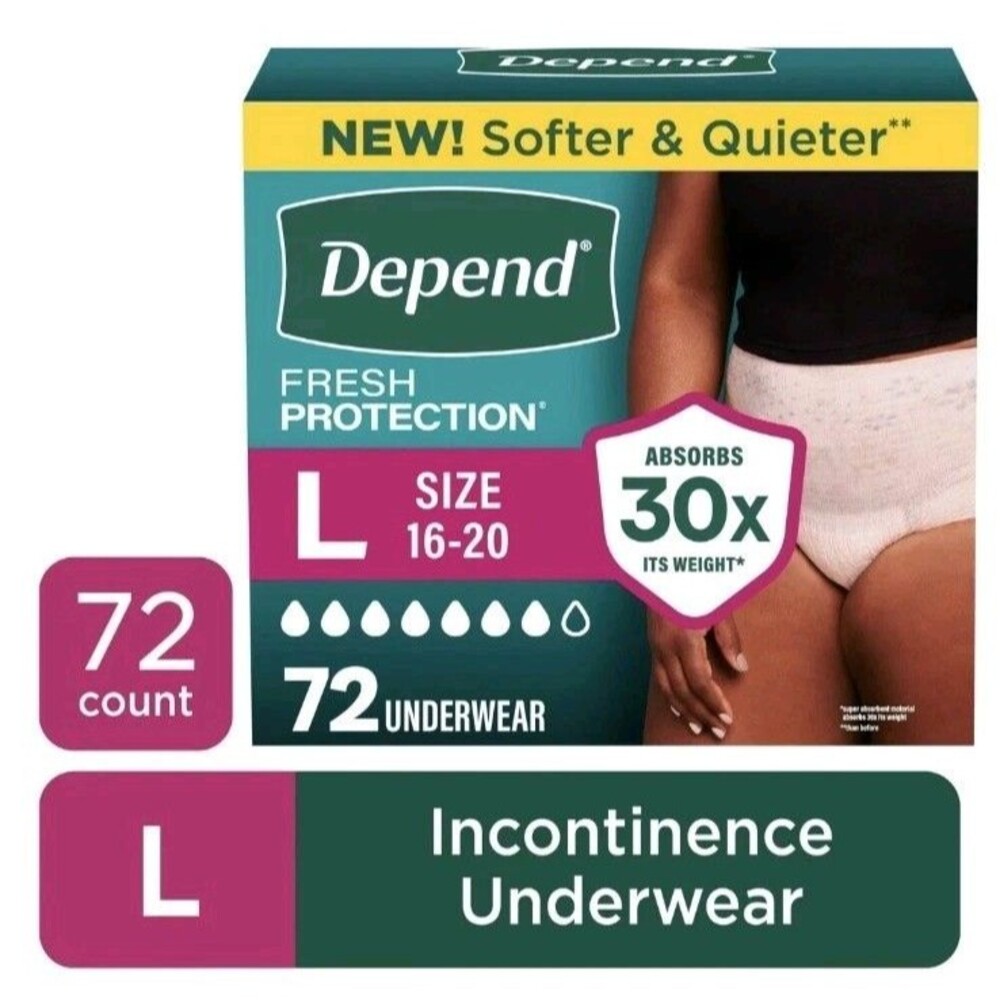 Depend Fresh Protection Incontinence Underwear for Women, L, 72 Ct Free Shipping